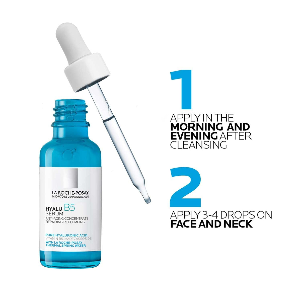 La Roche-Posay Hyalu B5 Suractivated Hyaluronic Acid Serum for Face, Vitamin B5 + Hyaluronic Acid + Glycerin, Hydrating Serum Visibly Plumps Skin, Sensitive Skin Safe, Anti Aging, Oil-Free (Pack of 2)
