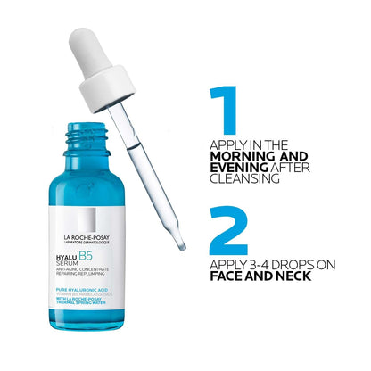 La Roche-Posay Hyalu B5 Suractivated Hyaluronic Acid Serum for Face, Vitamin B5 + Hyaluronic Acid + Glycerin, Hydrating Serum Visibly Plumps Skin, Sensitive Skin Safe, Anti Aging, Oil-Free (Pack of 2)