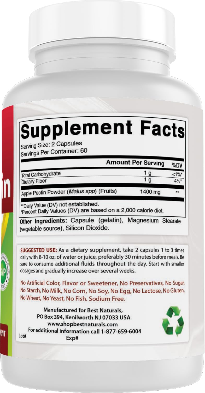 Best Naturals Apple Pectin 700 mg - Dietary Fiber - Intestinal Support - 120 Capsules (120 Count (Pack of 2))