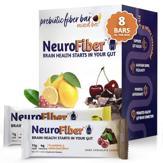 NeuroFiber Prebiotic High Fiber Bars - Gut Health, Bowel Regularity & Brain Function Support - Plant-Based, Gluten Free, Vegan (Sample Pack)