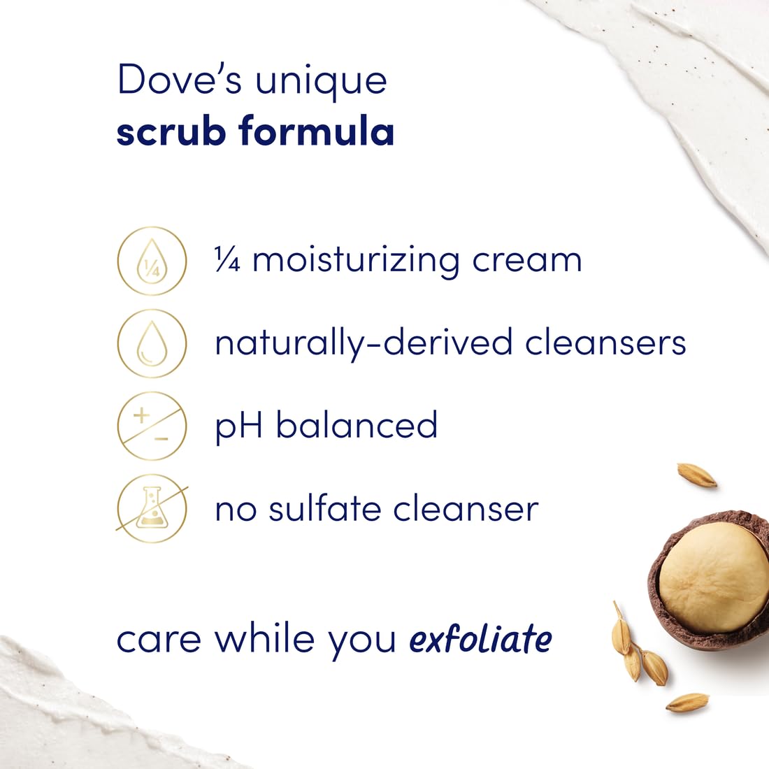 Dove Macadamia & Rice Milk Body Scrub, Exfoliating & Nourishing Scrub 15 oz