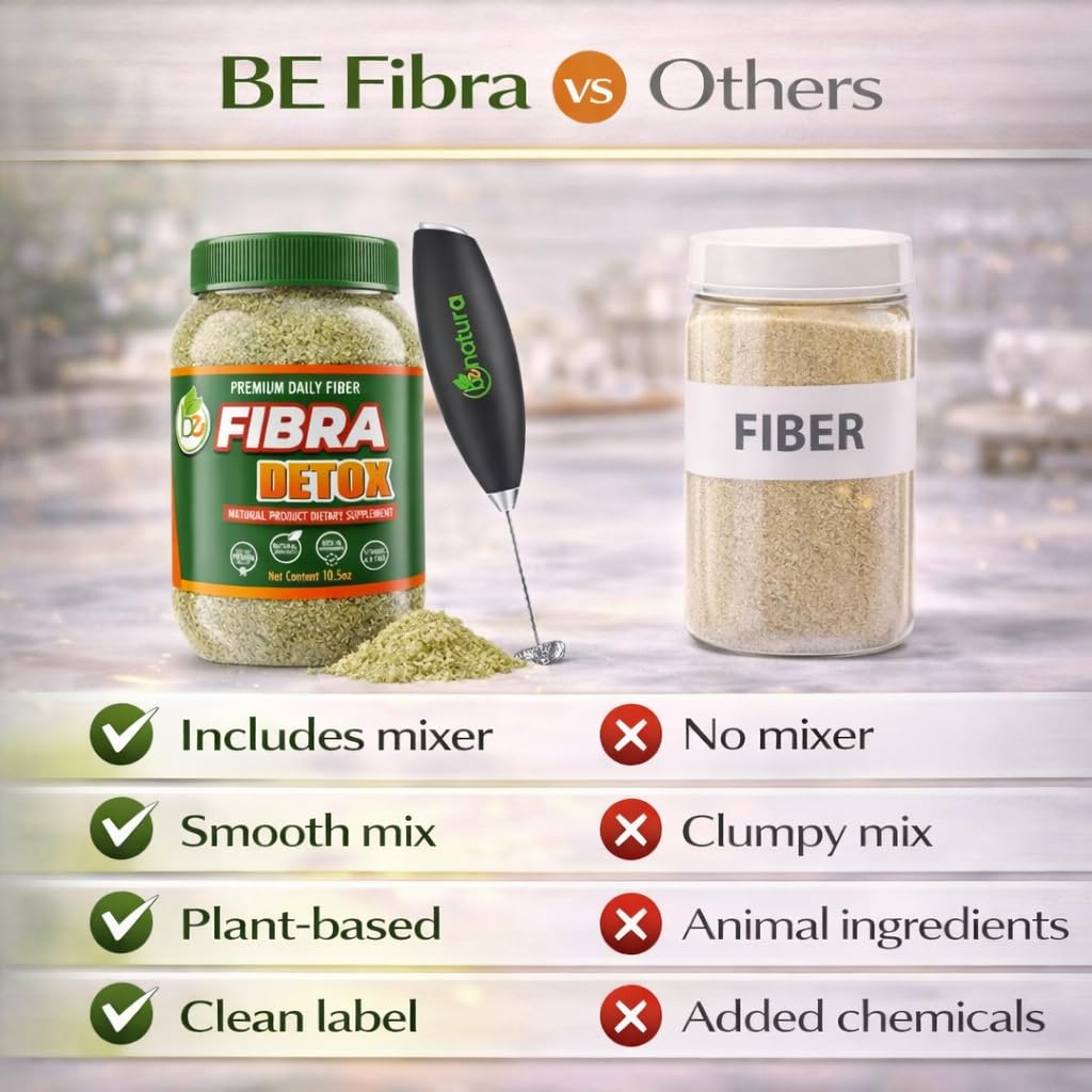 BE Fibra–Premium Daily Fiber Supplement–10.5oz Drink Mix–Rich in Antioxidants & Vitamins A, B12,C & D, Supports Digestive Health & Detox,Plant-Based, Vegan, Non-GMO,Includes Drink Mixer by BexpertsUSA
