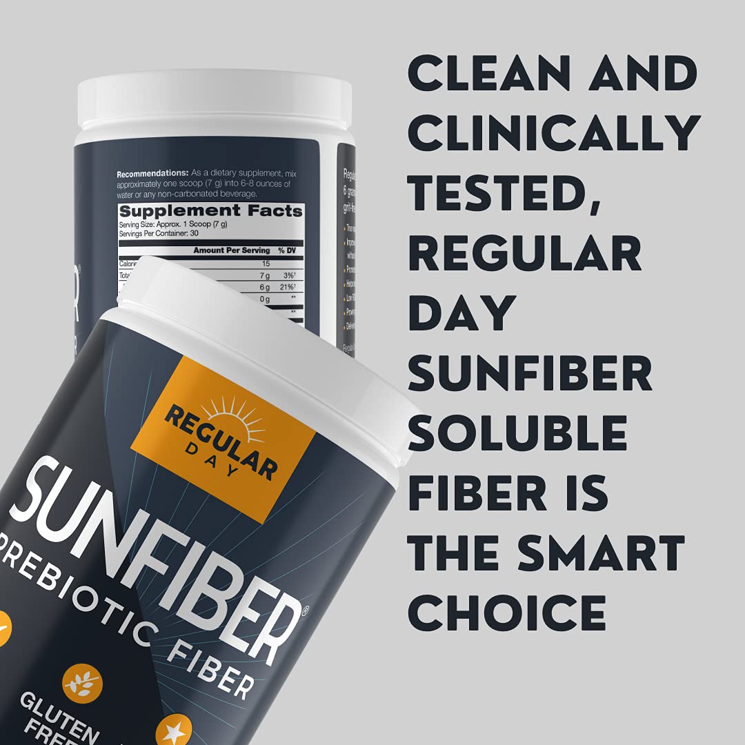 REGULAR DAY Sunfiber, Prebiotic Fiber Supplement for Digestive Health - Promotes Gentle Regularity - Gluten Free, Vegan, Dairy Free, Non-GMO, Keto, Tasteless - One Simple Ingredient - 30 Servings