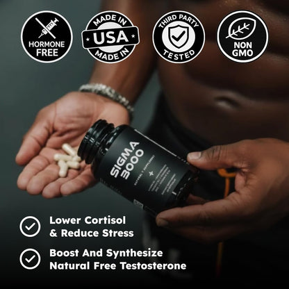 SIGMA 3000 Testosterone Booster for Men - Natural Energy, Stamina & Muscle Growth with Ashwagandha