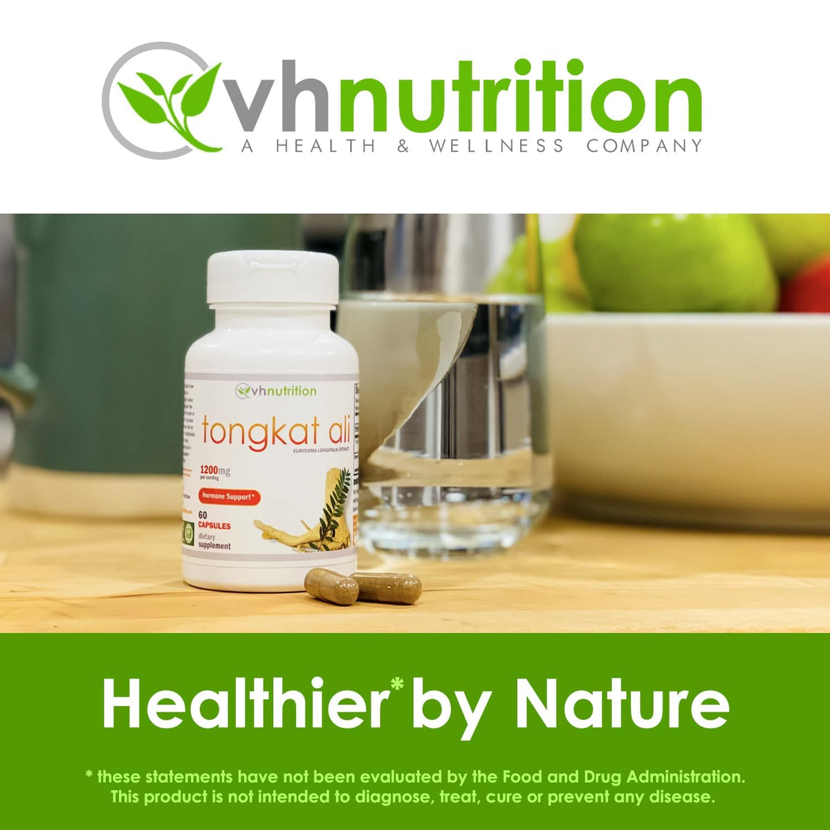 VH Nutrition Tongkat Ali Extra Strength Testosterone & Hormone Support for Men - 200:1 Eurycoma Longifolia Extract - 60 Capsules