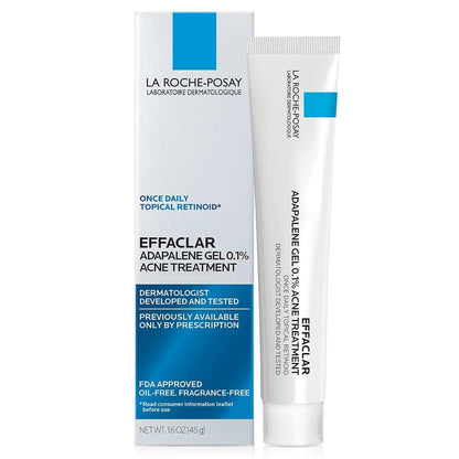 La Roche-Posay Effaclar Adapalene Gel 0.1% Acne Treatment, Retinoid Cream, Acne Medication Gel for Blackheads & Whiteheads, Oil Free, Helps Clear and