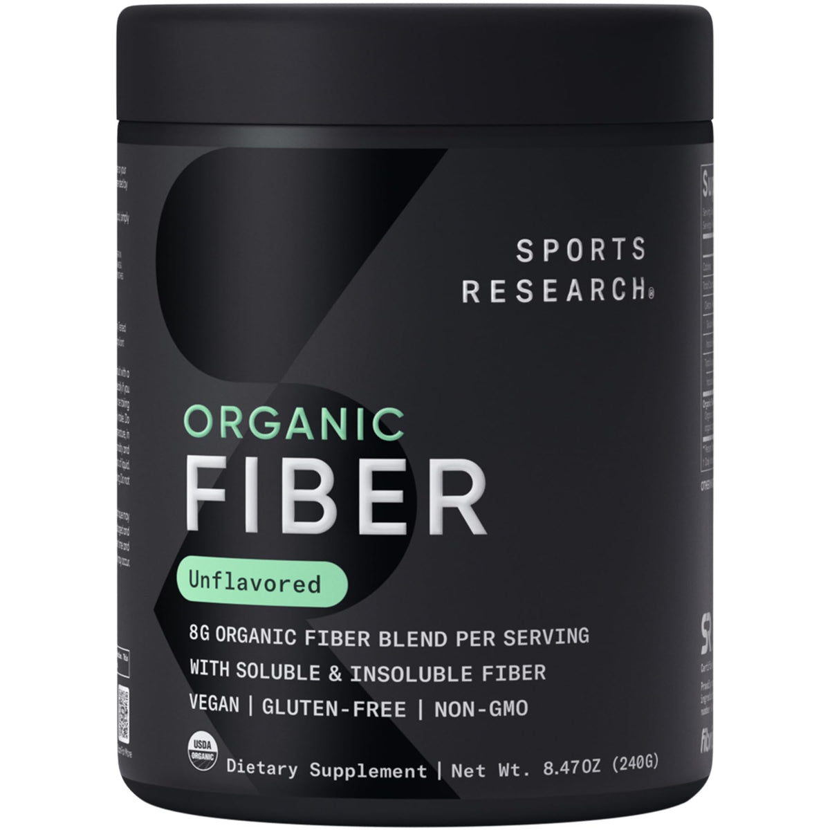 Sports Research Organic Fiber Unflavored - Organic Fiber Powder - Daily Psyllium Husk and Prebiotic Agave Inulin, Helps Maintain Regularity* with Soluble & Insoluble Fiber - Easy to Mix, 30 Servings