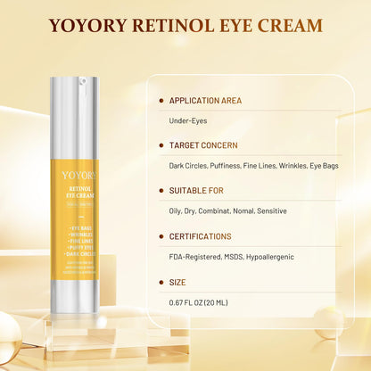 Rapid Retinol Eye Cream (0.67 fl oz) - Anti-Aging Treatment for Eye Bags, Dark Circles & Wrinkles - Hydrating Under Eye Moisturizer for Men & Women (Yellow Edition)