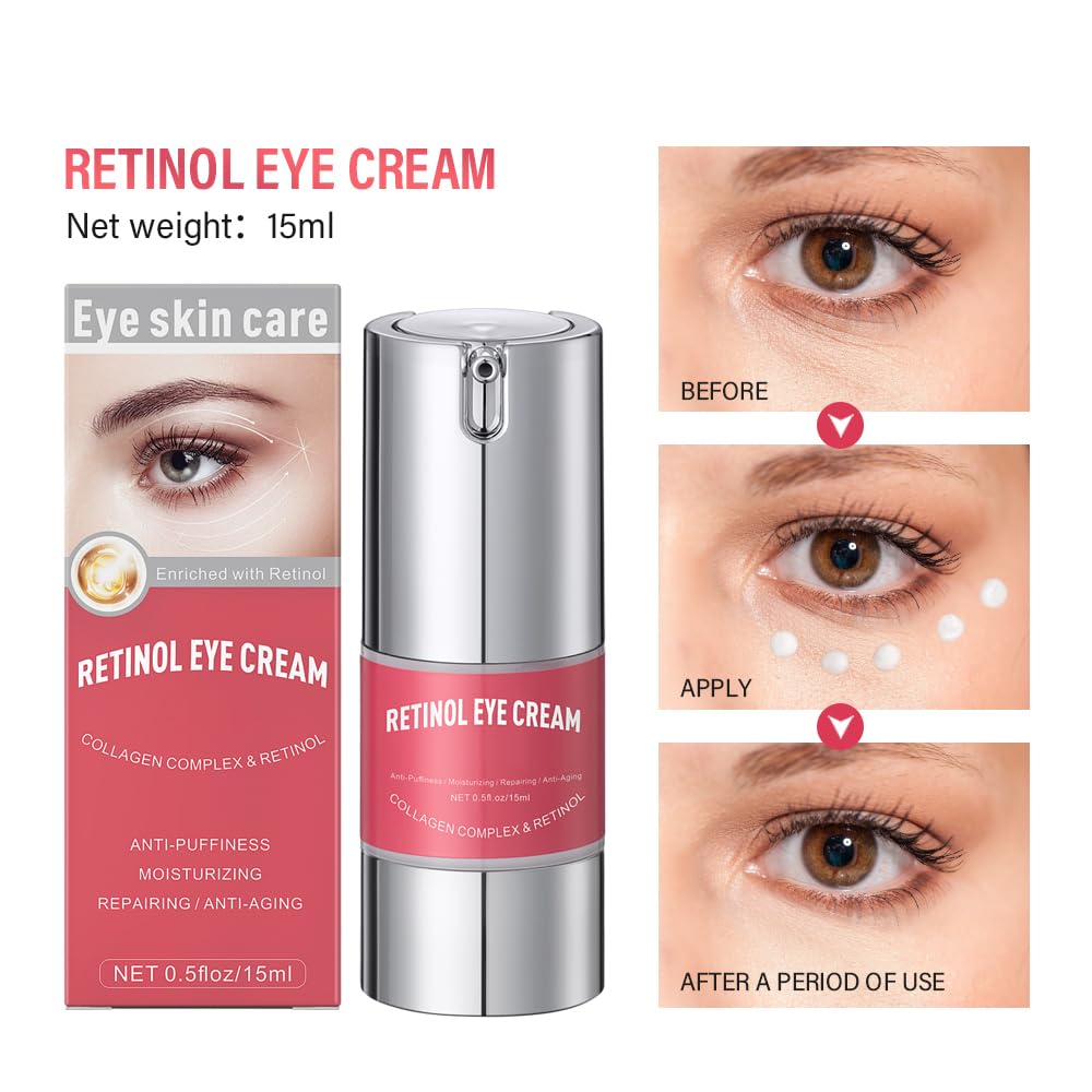 Retinol Eye Cream with Collagen & Hyaluronic Acid - Anti-Aging Under Eye Cream for Dark Circles, Puffiness & Wrinkles - Suitable for Sensitive Skin