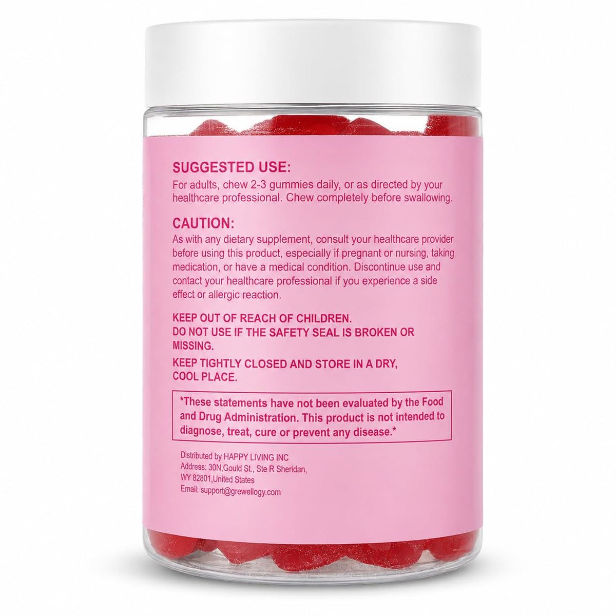 Grewellogy Fiber Gummies for Adults, Sugar Free Fiber Supplement with Prebiotics, Probiotics & Digestive Enzymes for Gut Health Support, 60 Count Cranberry Flavor, Vegan