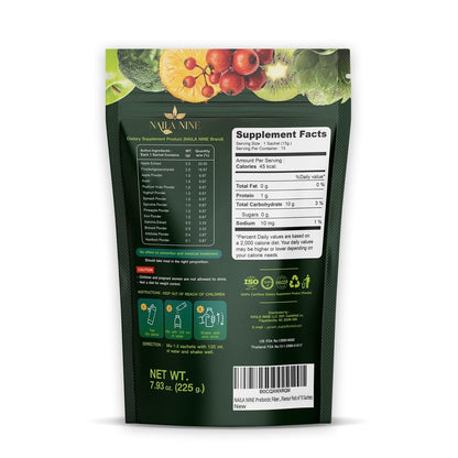 NAILA NINE Prebiotic Fiber Supplement Powder Apple and Kiwi Flavour Pack of 15 Sachets