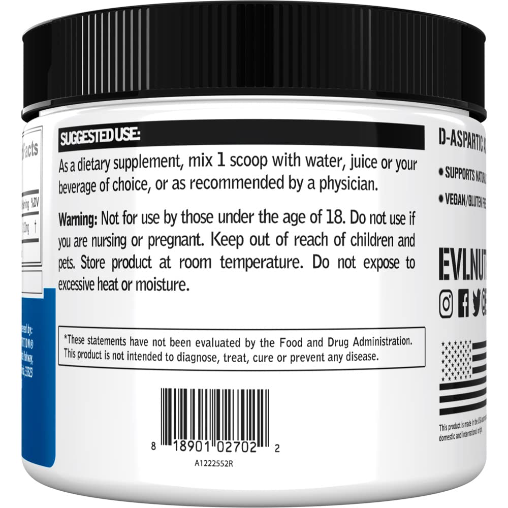 D-Aspartic Acid (DAA) 3120mg Testosterone Booster for Men - Pre-Workout Muscle, Energy & Performance Support Powder