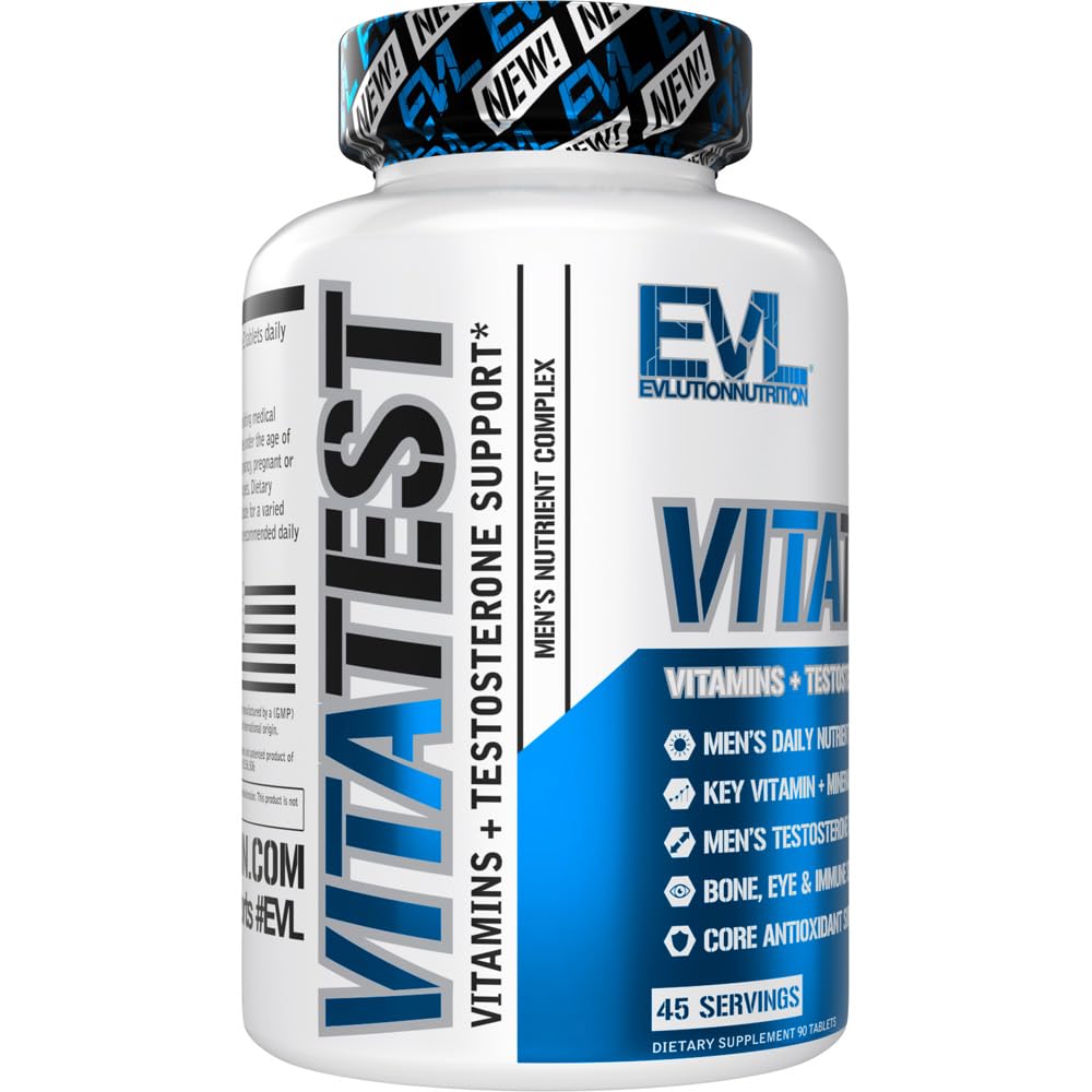 Evlution Nutrition VitaTest - Vitamin & Testosterone Support for Men - Daily Nutrient Complex for Energy, Bone, Eye & Immune Health (90 Tablets, 45 Servings)