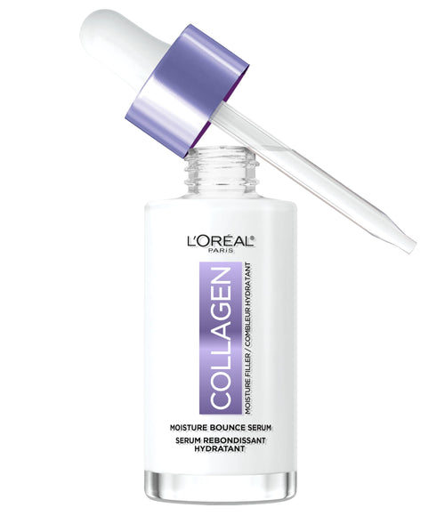 L'Oreal Paris Collagen Moisture Filler Moisture Bounce Face Serum, Glow Serum with Collagen, Glycerin, and Squalane for Bouncy, Radiant, Hydrated Skin, Includes Sample