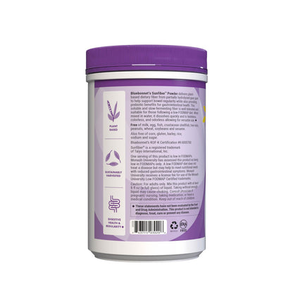 BlueBonnet Nutrition Sunfiber - 6 g of Plant Based Prebiotic Soluble Fiber - Supports Digestive Health* - Instant Dissolve - Non-GMO, Vegan, Kosher, Low-FODMAP - Unflavored, 7.4 OZ, 30 Servings