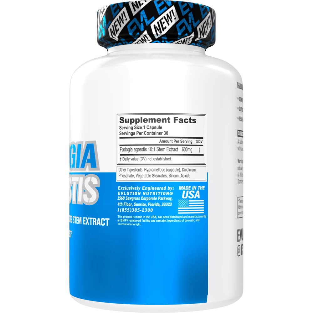 Evlution Fadogia Agrestis 600mg 10:1 Extract - Men's Testosterone Support & Performance Booster - 60 Capsules