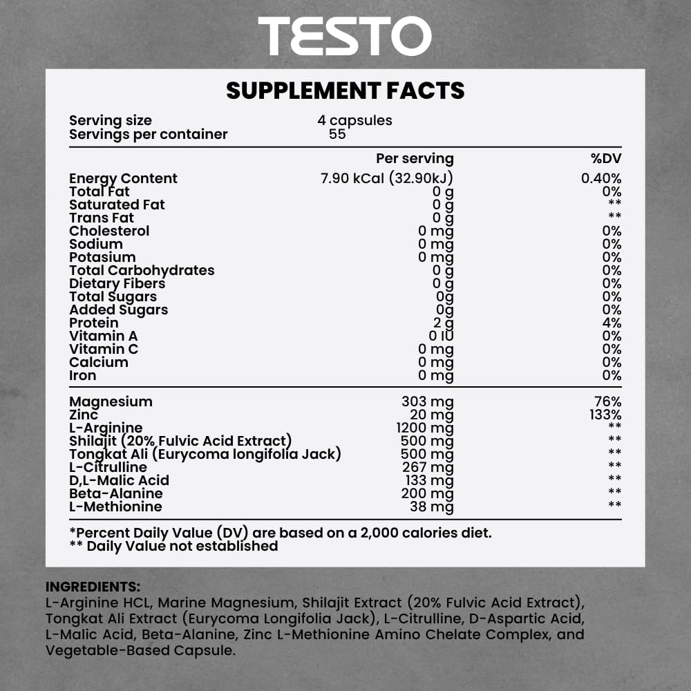 COURA Mens Testo Booster & Multivitamin for Men with Shilajit, Zinc, Magnesium, L-Arginine & Citrulline - Performance Support, 220 Capsules (55 Servings)