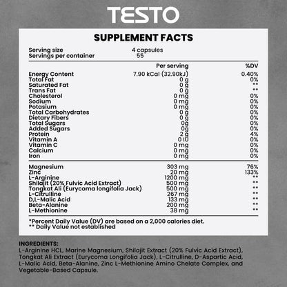 COURA Mens Testo Booster & Multivitamin for Men with Shilajit, Zinc, Magnesium, L-Arginine & Citrulline - Performance Support, 220 Capsules (55 Servings)