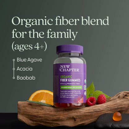 New Chapter Organic Fiber Gummies for Adults & Kids (Age 4+), Plant-Based Prebiotic Fiber for Digestive Health, Vegan, Non-GMO, USDA Organic, Gluten Free, Citrus-Berry Flavored, 60 ct, (Pack of 2)