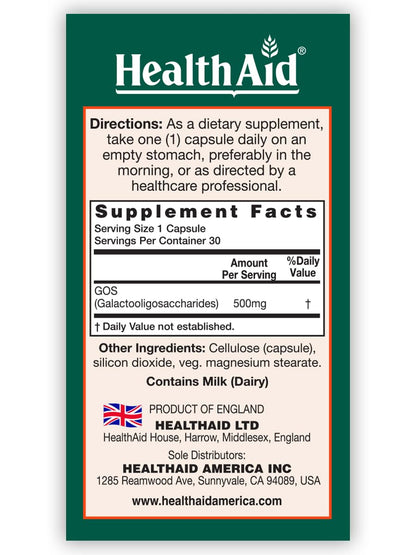 HealthAid GOSPrebio, Prebiotic Fiber, Once Daily, 30ct, Helps Proliferation of Beneficial Bacteria in the Gut, Galactooligosaccharides