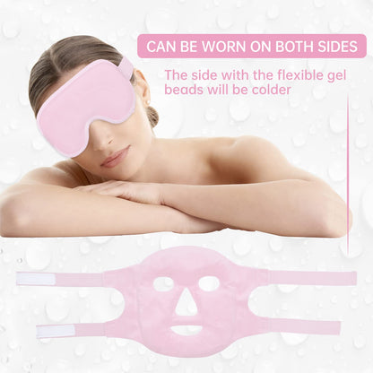 ZNÖCUETÖD 2-Piece Face & Eye Ice Mask Set (Pink) - Dual Hot & Cold Gel Packs for Puffiness, Dark Circles, Migraine Relief & Post-Surgery Swelling