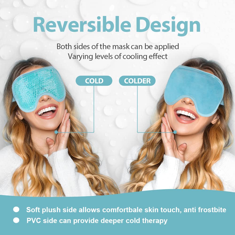 NEWGO Cooling Eye Mask Cold Ice Pack - Puffy Eyes, Dark Circles, Headache & Stress Relief (Blue 2 Pack)