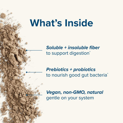 nbpure Daily Fiber Powder Blend for Digestive Health, Cholesterol Support, Healthy Weight Management - with Prebiotic, Insoluble, Soluble Fiber + 4 Probiotic Strains, Savory Mocha, Gusset, 45 Servings