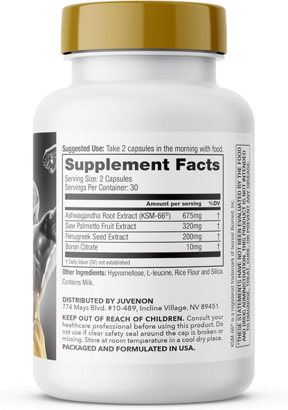 Testosterone Booster for Men - KSM-66 Ashwagandha, Fenugreek & Boron - Energy, Vitality & Male Performance Support - Juvenon Alpha Gold