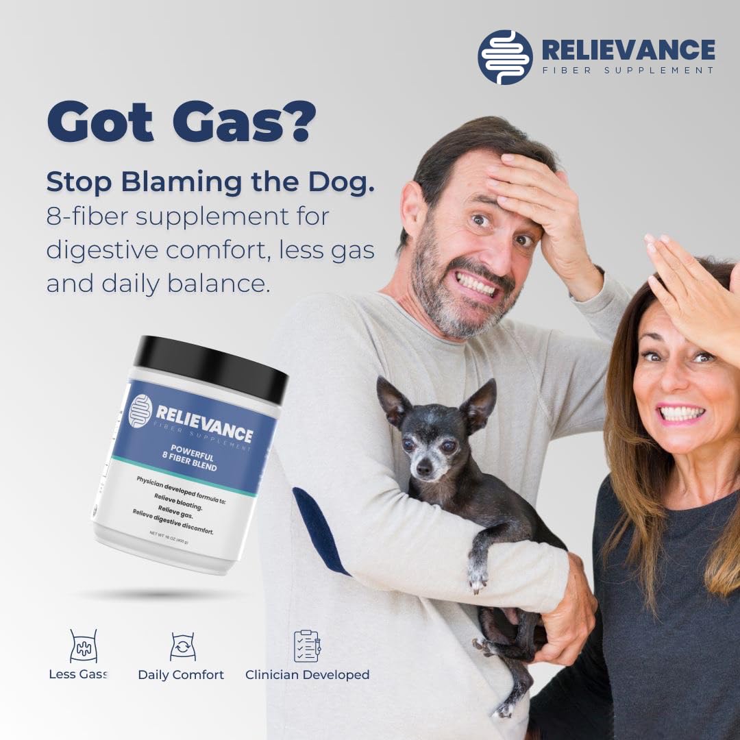Relievance Fiber Supplement - Clean Formula - Bloating & Gas Relief Fiber Supplement - 8-Fiber Blend for Digestive Health, Doctor Developed, Supports Regularity & Gut Comfort