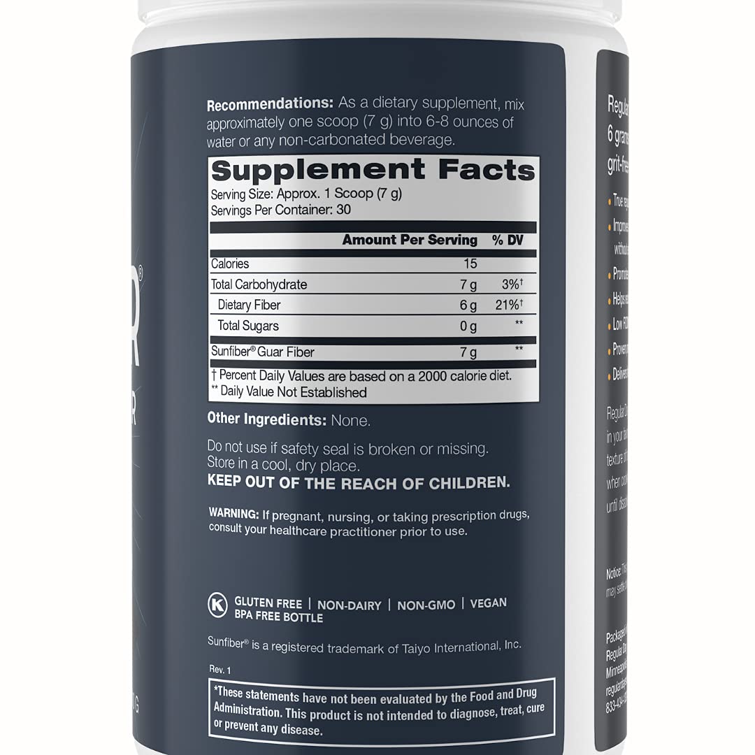 REGULAR DAY Sunfiber, Prebiotic Fiber Supplement for Digestive Health - Promotes Gentle Regularity - Gluten Free, Vegan, Dairy Free, Non-GMO, Keto, Tasteless - One Simple Ingredient - 30 Servings