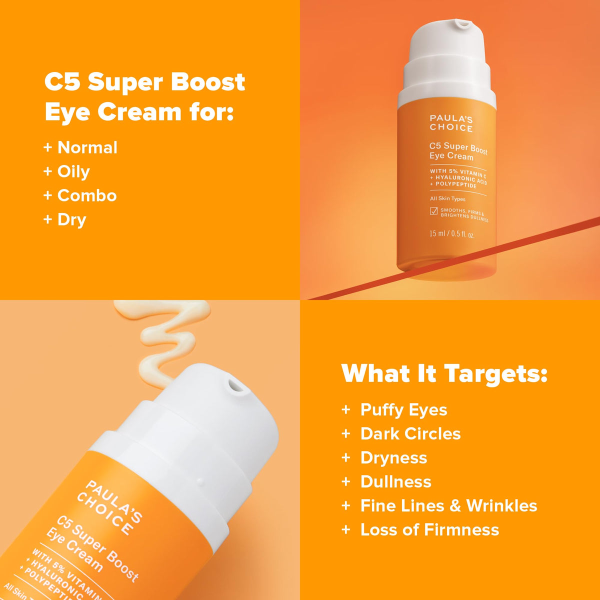 Paula’s Choice C5 Super Boost Eye Cream (0.5 fl. oz) - 5% Vitamin C, Hyaluronic Acid & Peptides - Eye Repair Cream for Dark Circles & Wrinkles