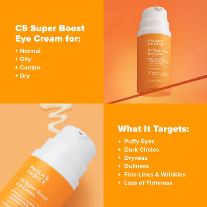Paula’s Choice C5 Super Boost Eye Cream (0.5 fl. oz) - 5% Vitamin C, Hyaluronic Acid & Peptides - Eye Repair Cream for Dark Circles & Wrinkles