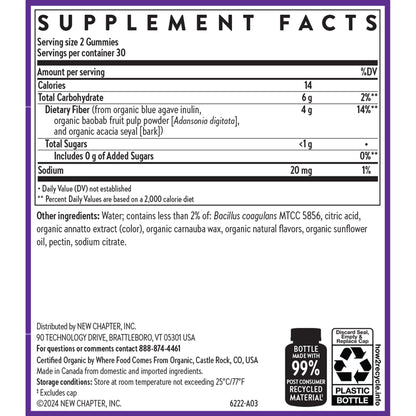 New Chapter Organic Fiber Gummies for Adults & Kids (Age 4+), Plant-Based Prebiotic Fiber for Digestive Health, Vegan, Non-GMO, USDA Organic, Gluten Free, Citrus-Berry Flavored, 60 ct, (Pack of 2)