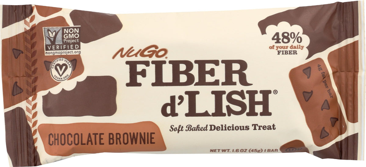 NuGo Fiber d'Lish Chocolate Brownie, 12g High Fiber, Vegan, 150 Calories, 16 Count