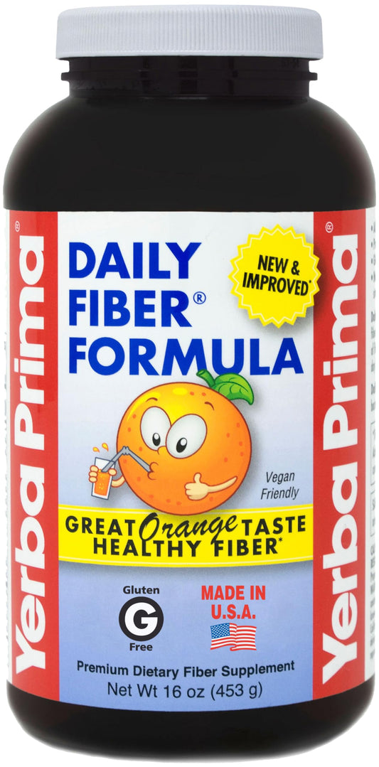 Yerba Prima Orange Daily Fiber Formula 1pound - Non-GMO, Gluten Free, Made in the USA, Delicious Natural Orange Flavor