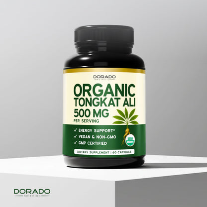 Organic Tongkat Ali 500mg for Men & Women - Longjack Root Extract for Energy, Muscle & Performance Support - Vegan, Non-GMO (60 Capsules)