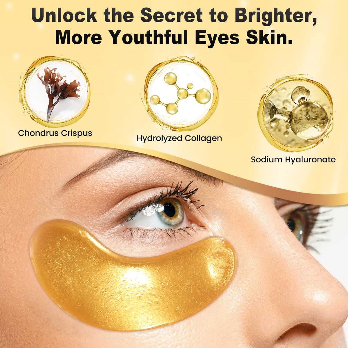 Tibobo 24K Gold Under Eye Patches - Collagen Enriched (25 Pairs)