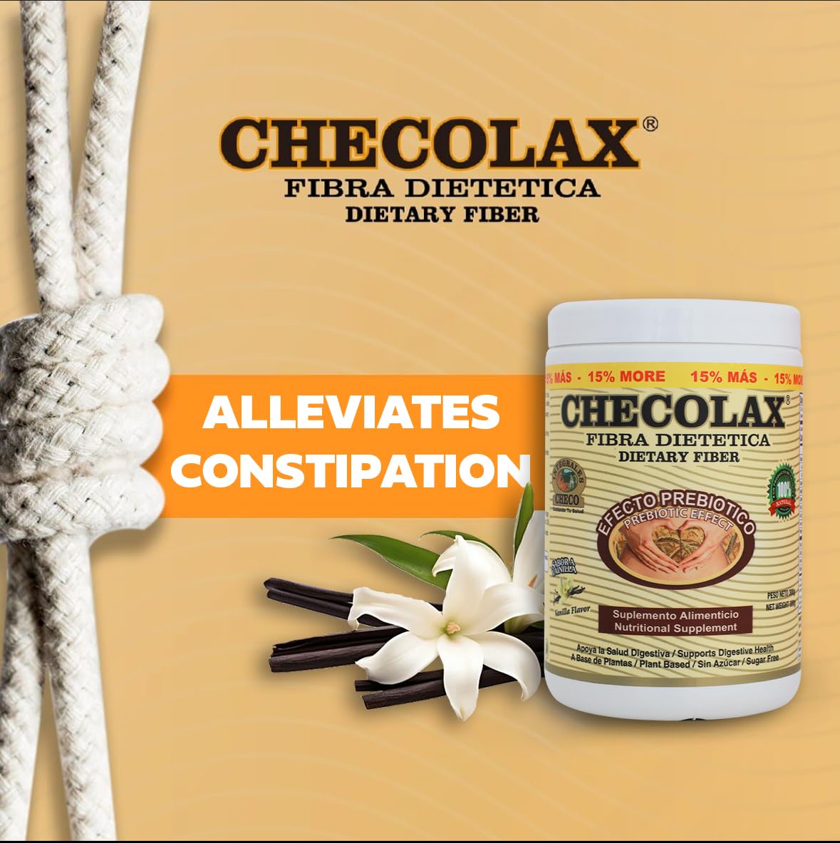 CHECOLAX: Our Dietary Fiber Alleviates Constipation Naturally, Supports Regularity, Bloating Relief & Gut Health, Sugar Free, Non-GMO, Plant-Based - Essential Fiber Boost, Vanilla (10.5 oz)