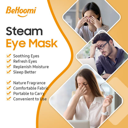 BeHoomi Self Heating Steam Eye Mask - Orange Scented Warm Compress Heated Eye Mask for Sleep, Spa & Relaxation (20 Pack)