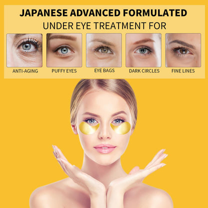 24K Gold Eye Masks (70 PCS) - Under Eye Patches with Collagen, Caffeine & Peptides for Dark Circles & Puffiness