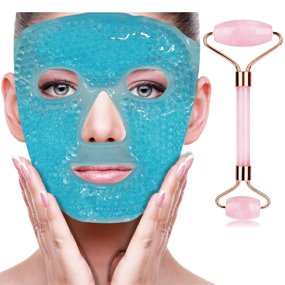ZNÖCUETÖD 3-in-1 Face Sculpting Set - Ice Roller, Jade Roller & Cooling Gel Eye Mask Gift Set - For Puffiness, Wrinkles & Lifting