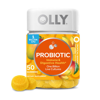 OLLY Probiotic Gummy, Immune and Digestive Support, 1 Billion CFUs, Chewable Probiotic Supplement, Mango, 25 Day Supply - 50 Count