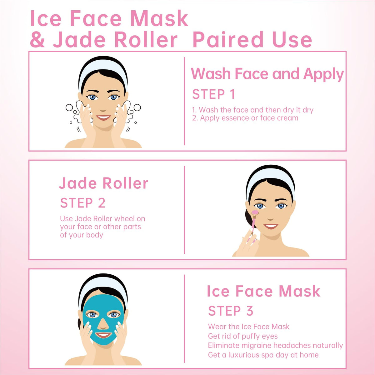 ZNÖCUETÖD 3-in-1 Face Sculpting Set - Ice Roller, Jade Roller & Cooling Gel Eye Mask Gift Set - For Puffiness, Wrinkles & Lifting
