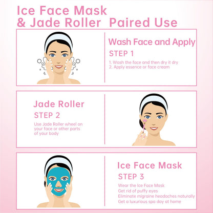 ZNÖCUETÖD 3-in-1 Face Sculpting Set - Ice Roller, Jade Roller & Cooling Gel Eye Mask Gift Set - For Puffiness, Wrinkles & Lifting