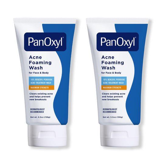PanOxyl 10% Benzoyl Peroxide Acne Foaming Wash, Maximum Strength, Daily Acne-Fighting Face & Body Cleanser, Face Wash to Clear - 5.5 Oz
