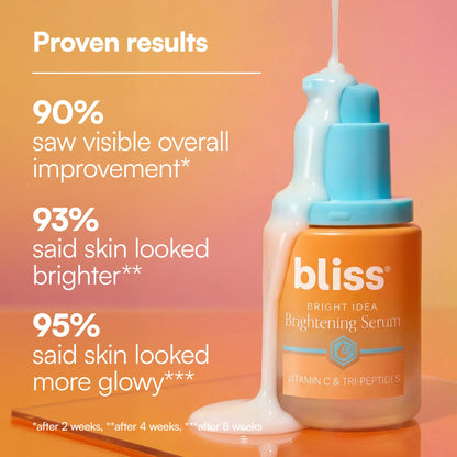 Bliss Vitamin C + Tri-Peptide Face Serum - Stabilized Vitamin C with Collagen-Boosting Peptide - Brightening Serum for Dark Spots, Fine Lines & Firmness - Hyaluronic Acid, Green Tea - 1 fl oz