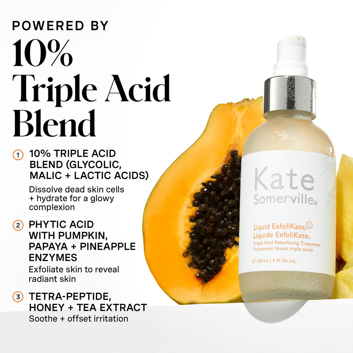 Kate Somerville Liquid ExfoliKate - Triple Acid Resurfacing Treatment, Clinically Formulated AHA Overnight Facial Exfoliator, Smooths Skin and Minimizes Pores, 4 Fl Oz