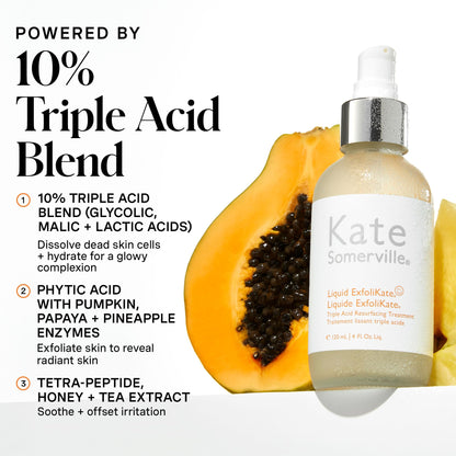 Kate Somerville Liquid ExfoliKate - Triple Acid Resurfacing Treatment, Clinically Formulated AHA Overnight Facial Exfoliator, Smooths Skin and Minimizes Pores, 4 Fl Oz