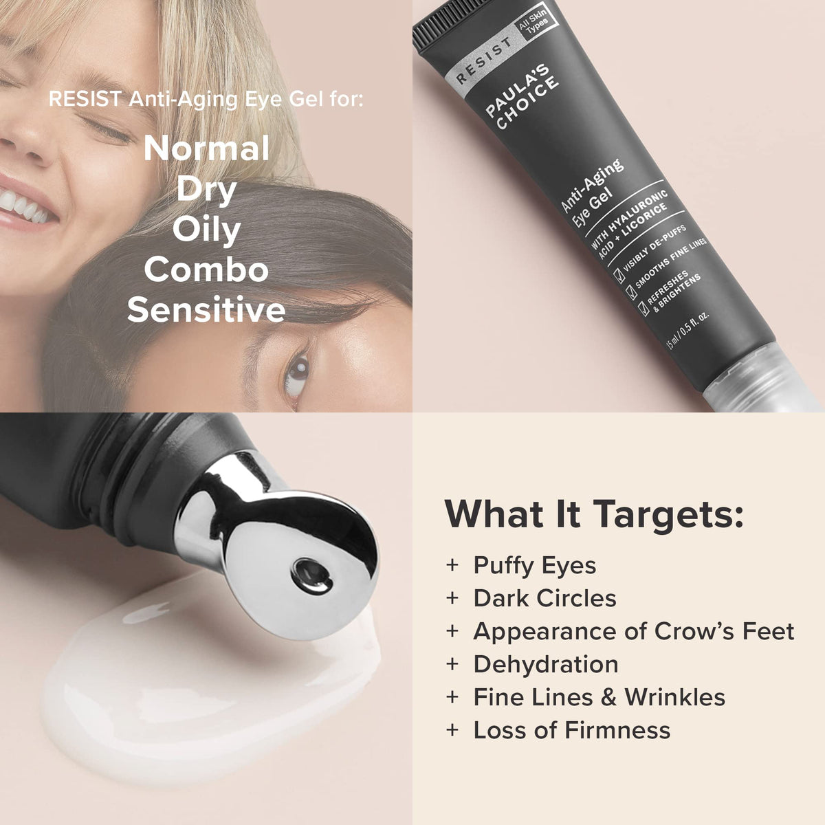 Paula's Choice RESIST Anti-Aging Eye Gel (0.5 oz) - Hyaluronic Acid & Peptide Treatment for Dark Circles & Puffy Eyes