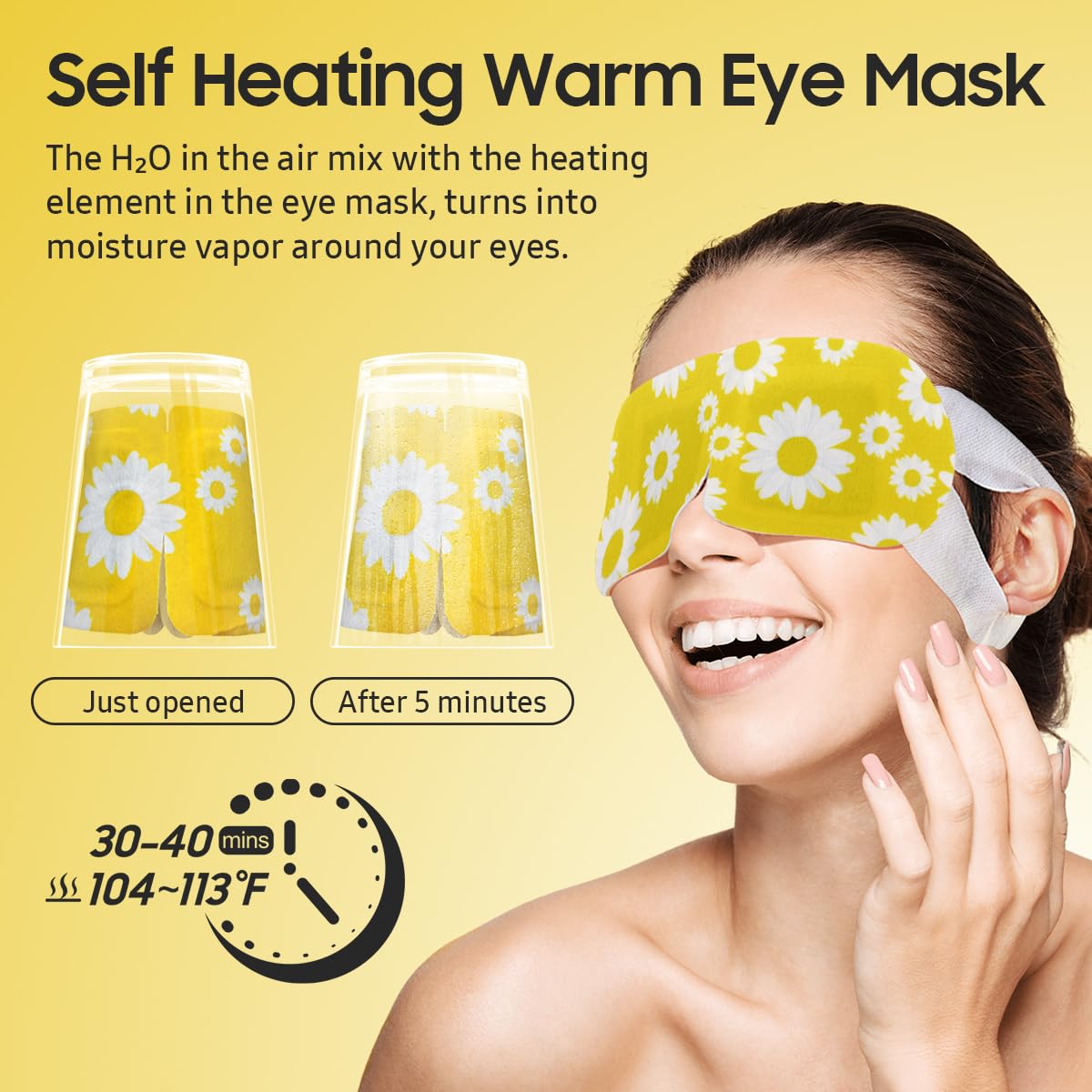 BeHoomi Self Heating Steam Eye Mask - Chamomile Scented Warm Compress Heated Eye Mask for Sleep, Spa & Relaxation (20 Pack)